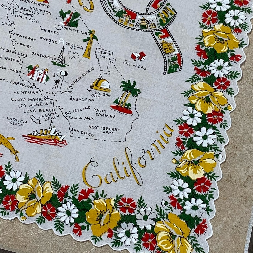 Vintage 1950’s Handkerchief Map of California MCM Retro Souvenir Travel - Picture 5 of 14
